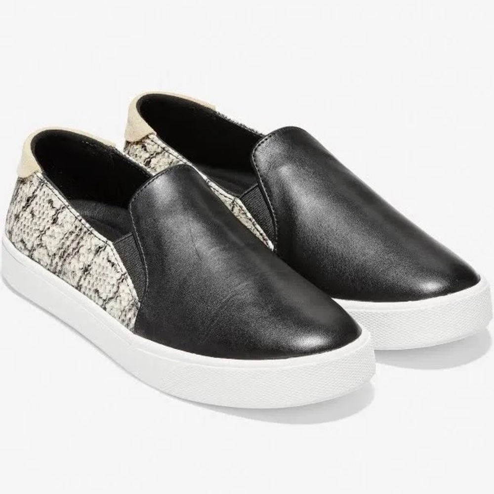 Cole Haan Black and Snake Print Slip-On Loafers Shoes